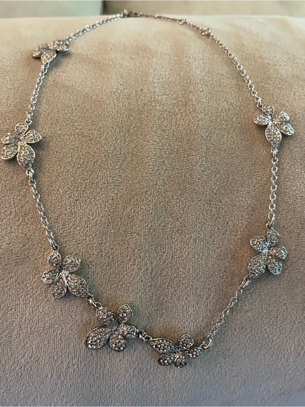 Talbots Silver-Tone Pave Floral Station Necklace
